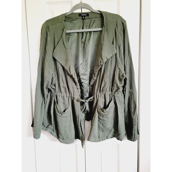 Torrid 3 Army Green Slub Jacket Drawstring Tie *Some Loose Seams* XL Roll Tab - Picture 1 of 7